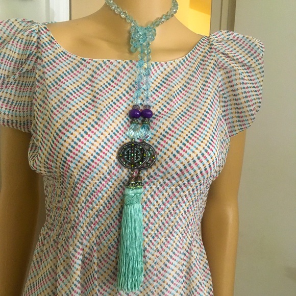 Heidi Daus Facetted Aqua & Amethyst Scarf Necklace